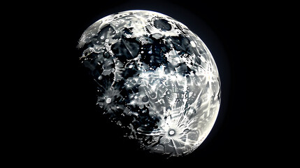 Fototapeta na wymiar Lunar landscape with full moon in night sky