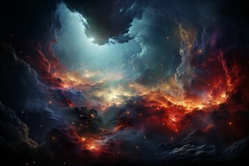 Obraz na płótnie Canvas Artistic representation of a stormy sky with fiery clouds