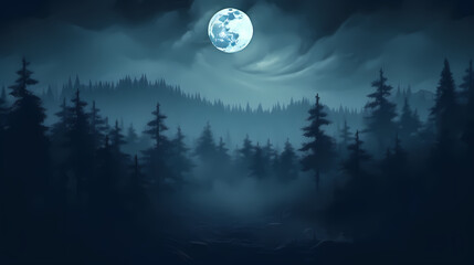 Fototapeta premium Lunar landscape with full moon in night sky