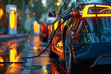 a car charging at a charging station