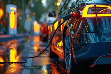 Badkamer foto achterwand a car charging at a charging station © VSTOCK