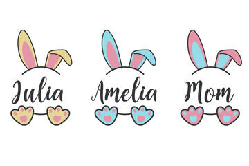 Easter Bunny Split Name Tag Pastel Color Outline.