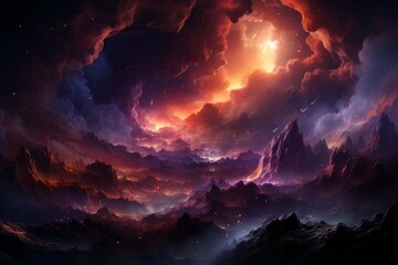 A cloudy sky at night over mountains, with afterglow and atmospheric phenomenon