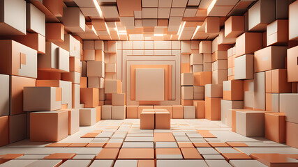Design a background using a harmonious interplay of geometric shapes, with boxes as the central motif, exploring balance and symmetry bright ligtning, kodak 400, cinematic, ultra realistic