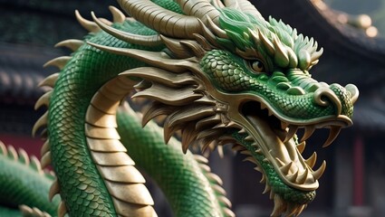 Obraz premium Green Chinese dragon 3d background