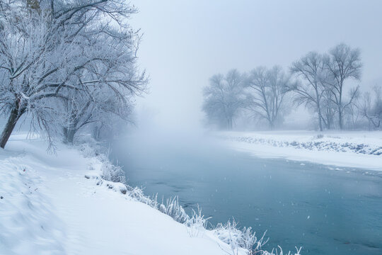 Photo of winter river foggy weather