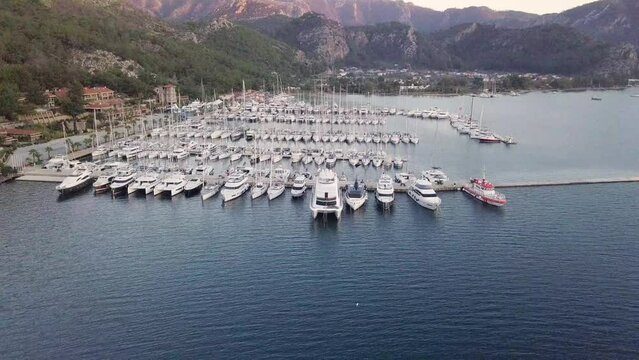 Sailing into Sunset Splendor: Drone Video of Orhaniye Marina in Marmaris, Turkey