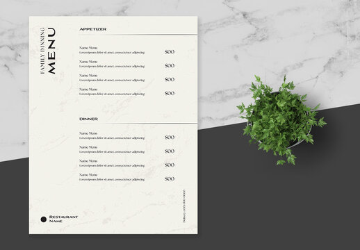 Black and White Elegant Family Dinning Menu