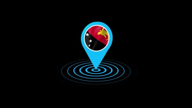 Papua New Guinea flag icon gps location tracking animation in black background