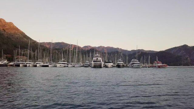 Sailing into Sunset Splendor: Drone Video of Orhaniye Marina in Marmaris, Turkey