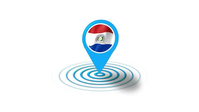 Paraguay flag icon 3d GPS location tracking animation in white background
