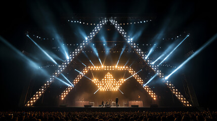 Live Concert Stage Illuminated by Dramatic Lighting at Night