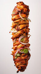 huge Grilled skewered chicken shawarma. Isolated on white background.	