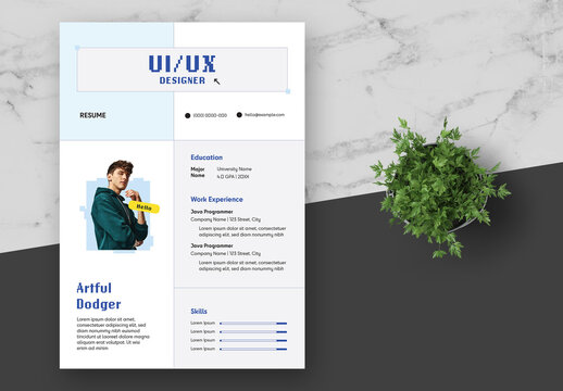 Blue and White Pixel UI/UX Designer Resume
