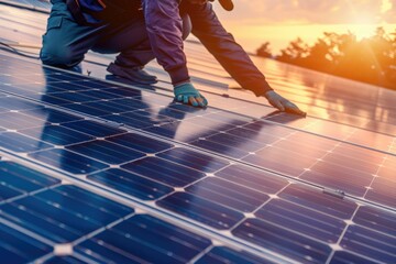 Engineer using tools to inspect solar cells