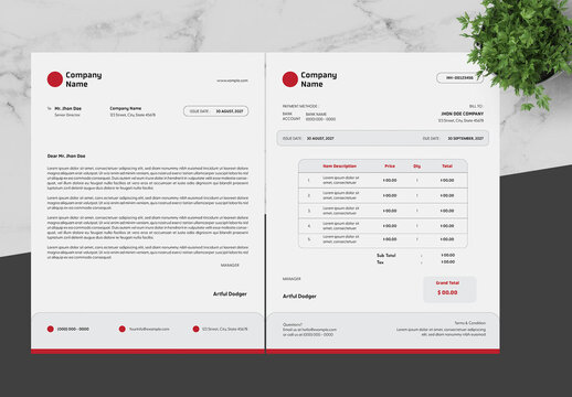 Red and White Business Clean Letterhead Invoice