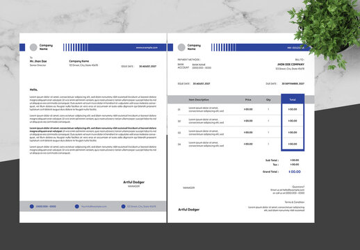 Blue and White Business Clean Letterhead Invoice