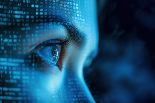 Online data protection with biometric security identification, with eye ID scanning process recognition AI Generative