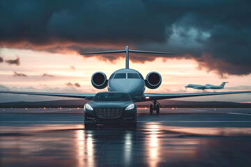 Obraz premium An international airport, business class transfers will be provided in conjunction with a luxury vehicle Generative AI