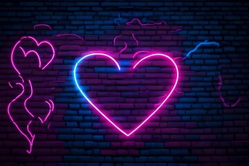 heart icon in neon thin outline on dark background