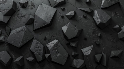 Monochrome image of scattered geometric rock shapes. Abstract for background, texture, or modern design concept with copy space - obrazy, fototapety, plakaty