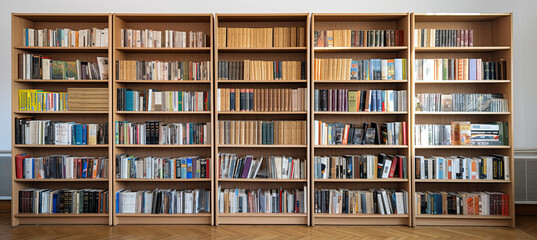Full front view Books on Shelves in Library