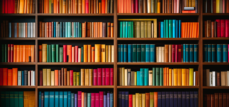 Biblioth&egrave;ques remplies de livres color&eacute;s