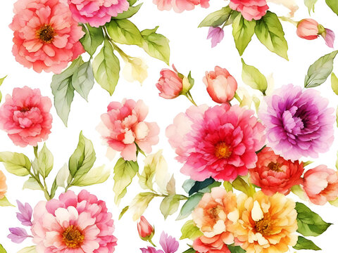 Seamless Floral Blossom Watercolor Drawing Botanical Texture Painting Flower Pattern Fabric Print Nature Background Illustration.Retro Vintage Spring Pink Color Plant Garden Painting Wallpaper Design.