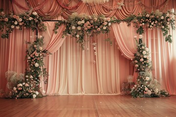 Fototapeta na wymiar Romance in Full Bloom: Elegant Wedding Love Hall with Flower Decoration