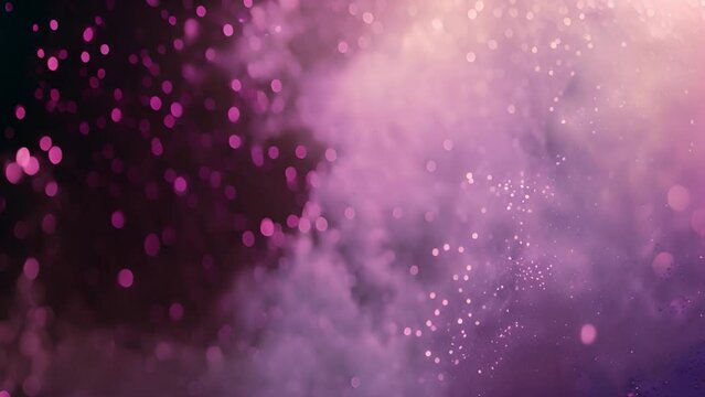 Bokeh effect of red and pink lights on a dark background, dust particles background and violet purple gradient
