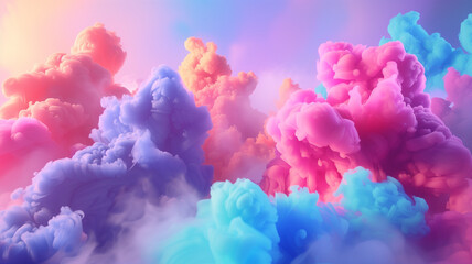 Fototapeta premium a fantasy cloudscape, where billowing pink and white clouds dominate the sky, accented by subtle hints of bright sky blue.