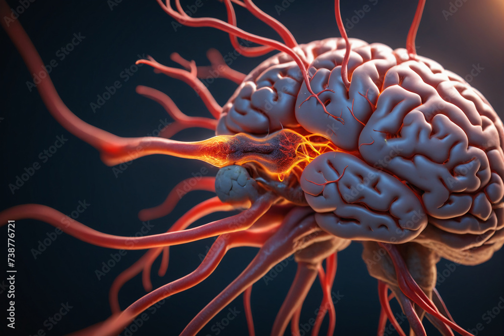 Aufkleber Close up of human brain showing neurons firing and neural extensions - Concept for idea and brainstorming