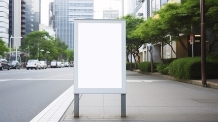 a white sign on a sidewalk