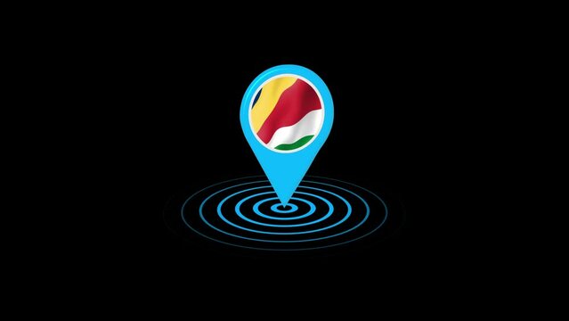 Seychelles flag icon gps location tracking animation in black background