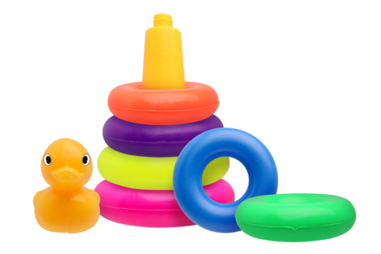 Colorful plastic toy pyramid for kids on transparent background png