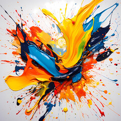 Abstract art with paint splatters and dynamic shapes