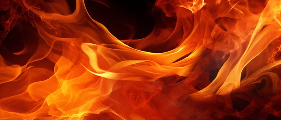 Poster Closeup of a vibrant, warm-toned flame, radiating intense heat and mesmerizing fiery shades. © Szalai