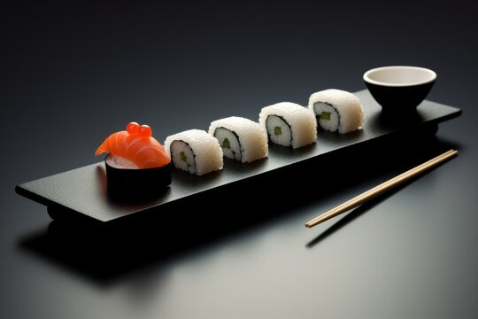 traditional Japanese sushi set on a black background