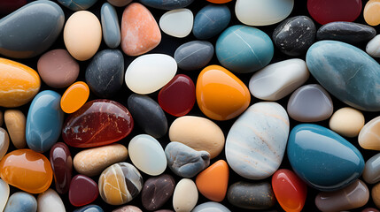 Multicolored smooth pebbles pattern - obrazy, fototapety, plakaty
