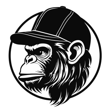 Gorilla monkey in a cap and a baseball cap. Vector illustration.