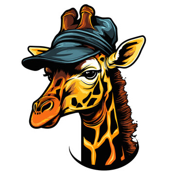 Giraffe head in a hat. Vector illustration on white background.