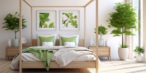 Bright and Airy Bedroom With Green Accents and Plants