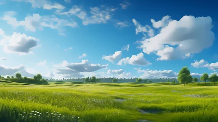 Fototapeten Nice view green a nice day, clouds clear sky background, Illustration © AI-Stocks