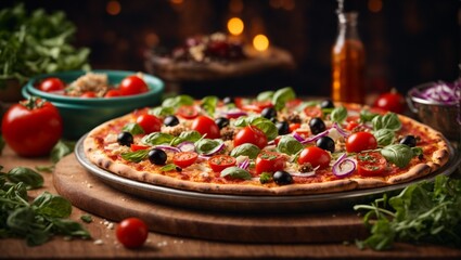 Italian Neapolitan pizza, Naples-style pizza, is a style of pizza made with tomatoes and mozzarella cheese - obrazy, fototapety, plakaty