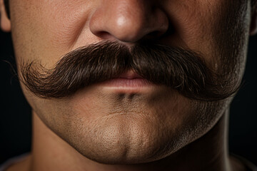 Close up of Handlebar mustache in face of middle-aged man
