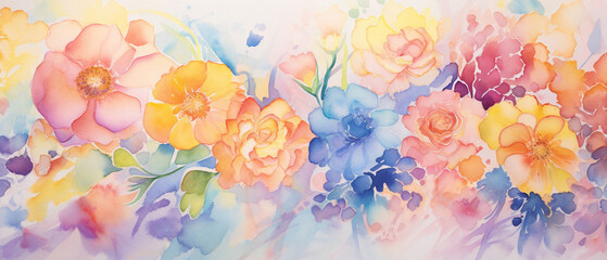 A colorful and vivid watercolor painting closeup, showcasing vibrant hues and brush strokes.