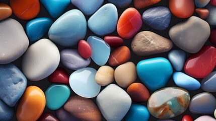 Fototapeta na wymiar Multicolored smooth pebbles pattern