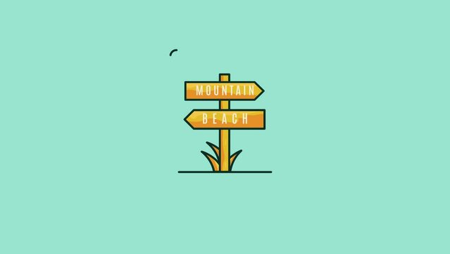 adventure mountain and beach road sign icon animation design