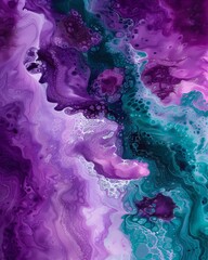 Fototapeta premium Abstract Fluid Art Background with Purple and Teal Hues, Marbling Effect, Creative Design Aesthetic for Wallpapers and Posters