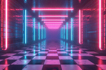 a 90s cg animation background, red white and blue neon, retro synthwave screensaver